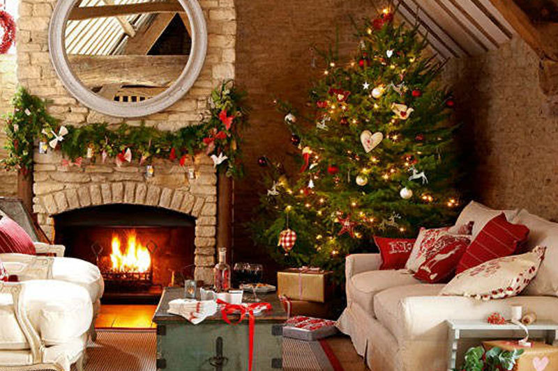 Festive decor with fireplace