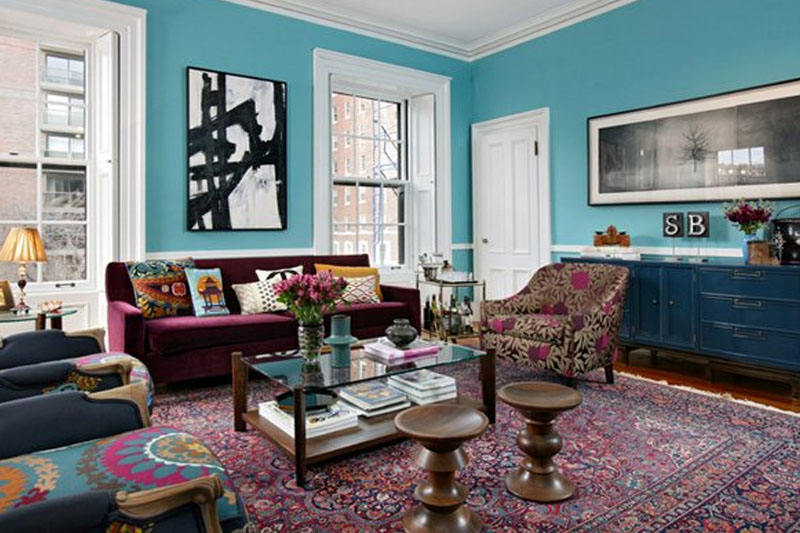 Turquoise blue living room