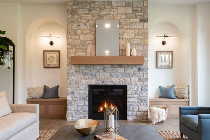 Use different sizes of stone blocks fireplace